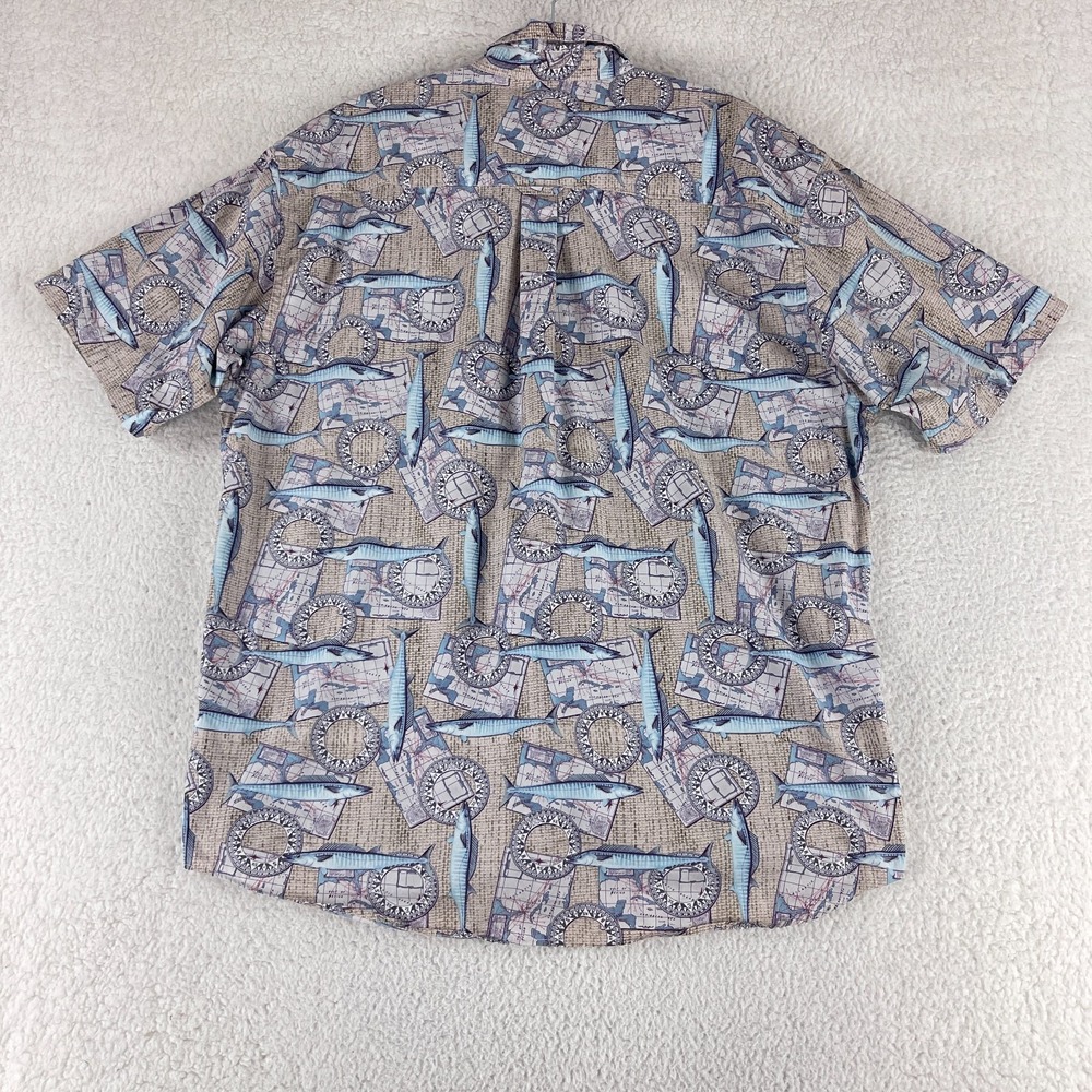 Pendleton Button-Down Shirt Mens‎ XXL Beige Nautical Short Sleeve Casual Fish - Picture 9 of 11